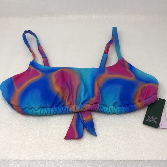 New Wild Fable Bikini Top Tunnel Front Blue Marble Tie Dye Size 1X - Picture 5 of 10